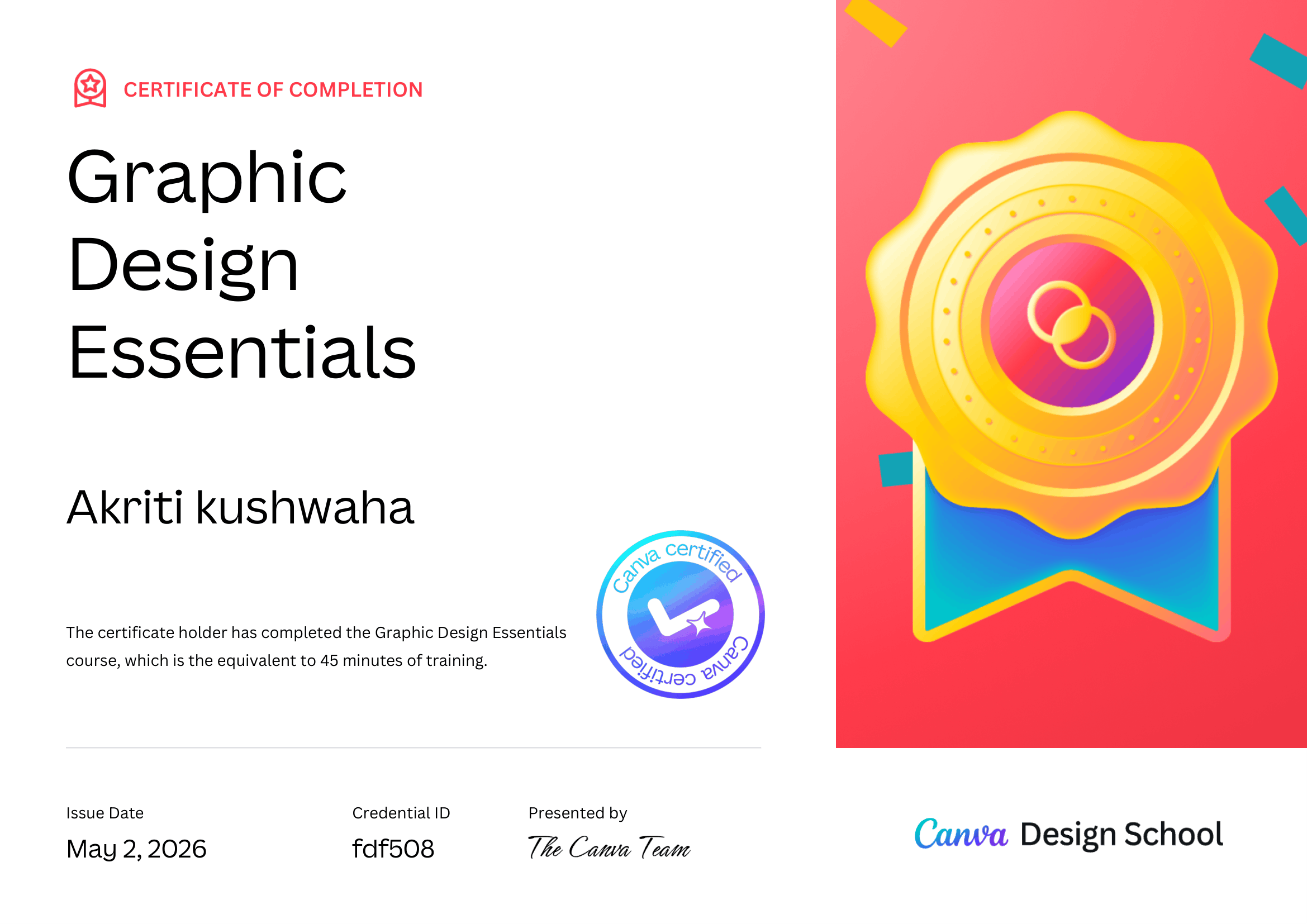 Graphic Design Essentials certificate